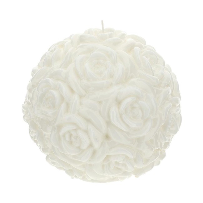 Candela Decorativa a Sfera con Boccioli di Rose Bianca Laccata – Hervit Creations (Ø 20 cm)