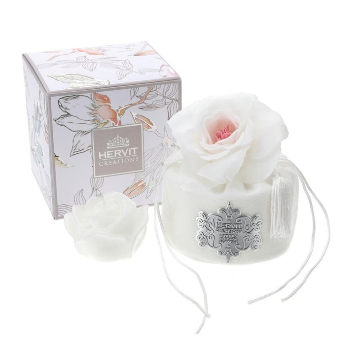 Hervit Secchiello in velluto bianco con candela Ø 10 cm