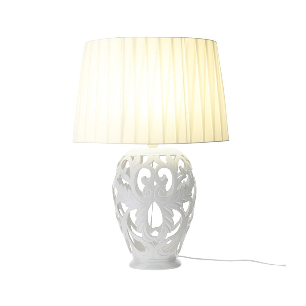 Hervit Lampada Barocca ovale traforata porcellana 48 cm
