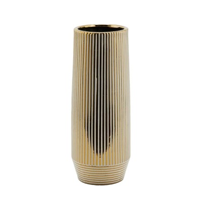 Vaso da Fiori Dorato a Righe in Ceramica H36 cm | EDG