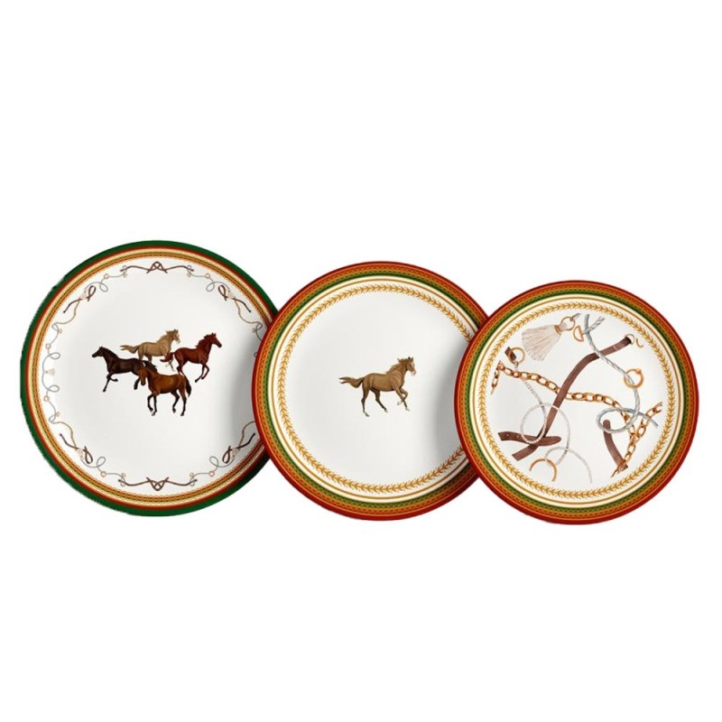 Set 18 Piatti Cavallo EDG in Porcellana Stile Country Vintage