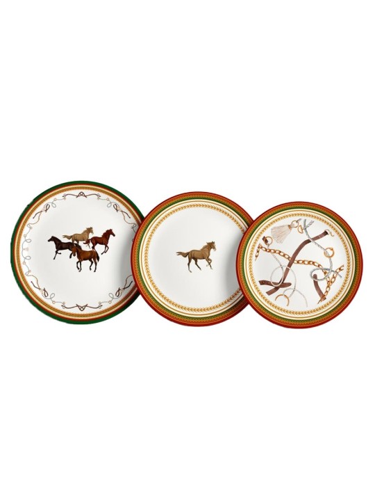 Set 18 Piatti Cavallo EDG in Porcellana Stile Country Vintage