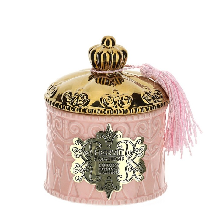 Hervit Contenitore in Porcellana Rosa e Oro 8x10CM