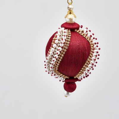 Palla Silk Perle D8 cm – Pallina di Natale Bordeaux con... 2