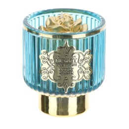 Hervit Portacandela in vetro blu e oro con candela