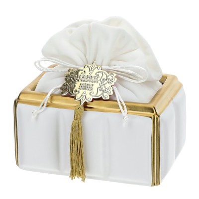 Hervit Contenitore rettangolare bianco e oro 16x11x8CM