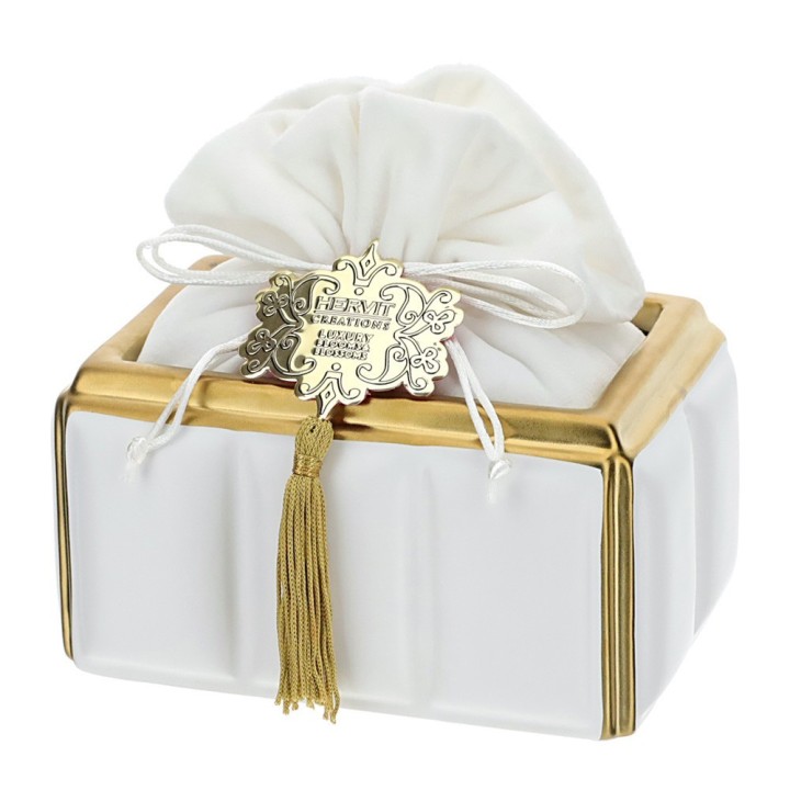 Hervit Contenitore rettangolare bianco e oro 16x11x8CM