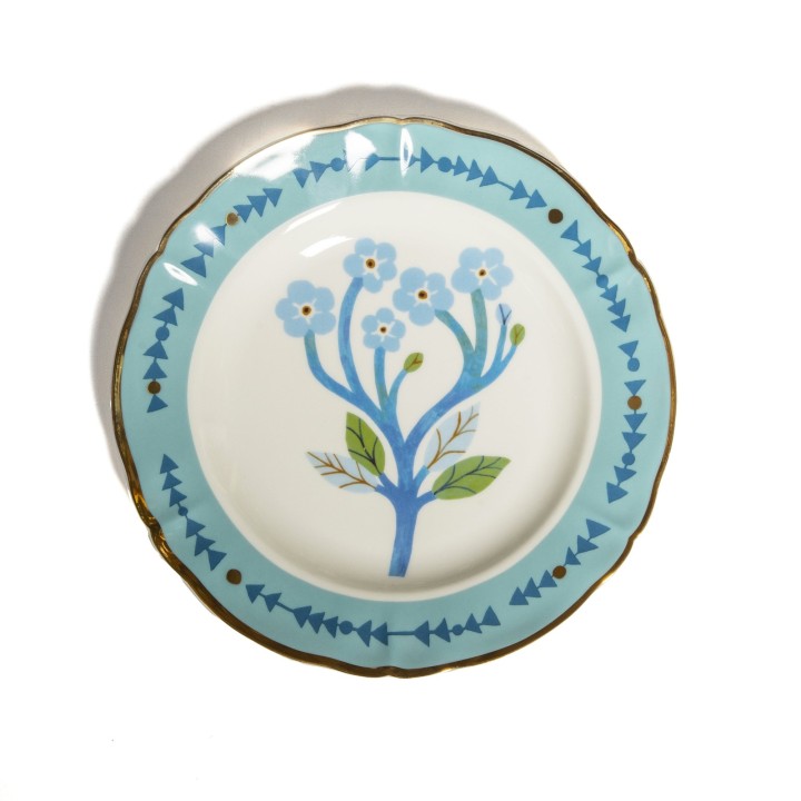 Piatto dessert Botanica blu di Bitossi dall'alto