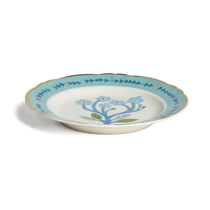 Piatto dessert Botanica blu di Bitossi di lato