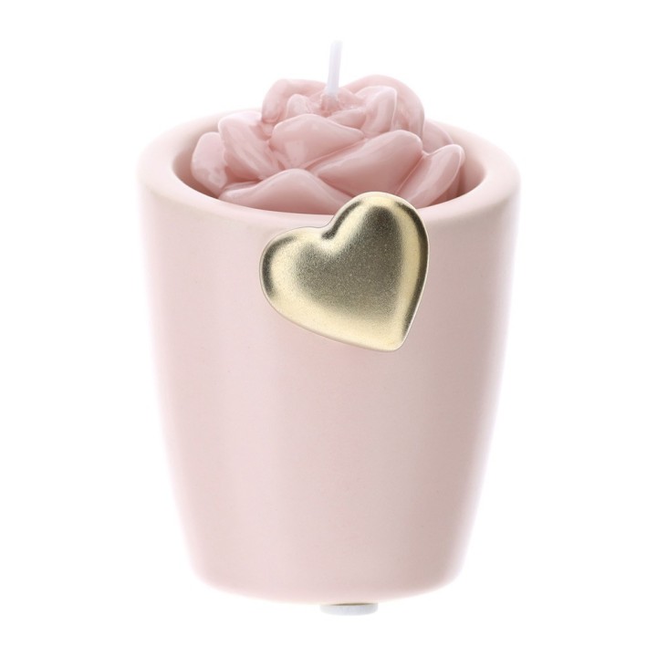 Hervit Portacandela gres Rosa cuore oro 8 cm