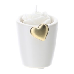 Hervit Creations Portacandela gres bianco cuore oro