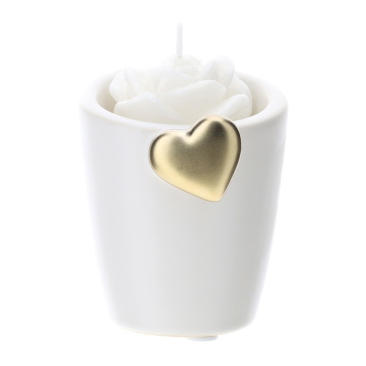 Hervit Creations Portacandela gres bianco cuore oro