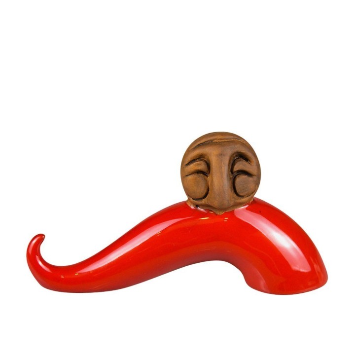 Macrì Corno a onda rosso con Pulcinella