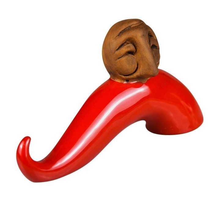 Macrì Corno a onda rosso con Pulcinella