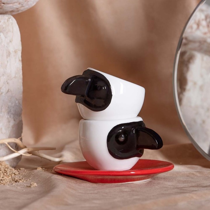 Macrì Coppia di tazzine da caffè Pulcinella