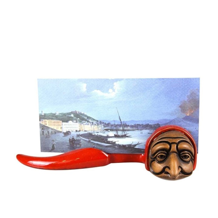 Macrì Portaposta corno rosso con Pulcinella