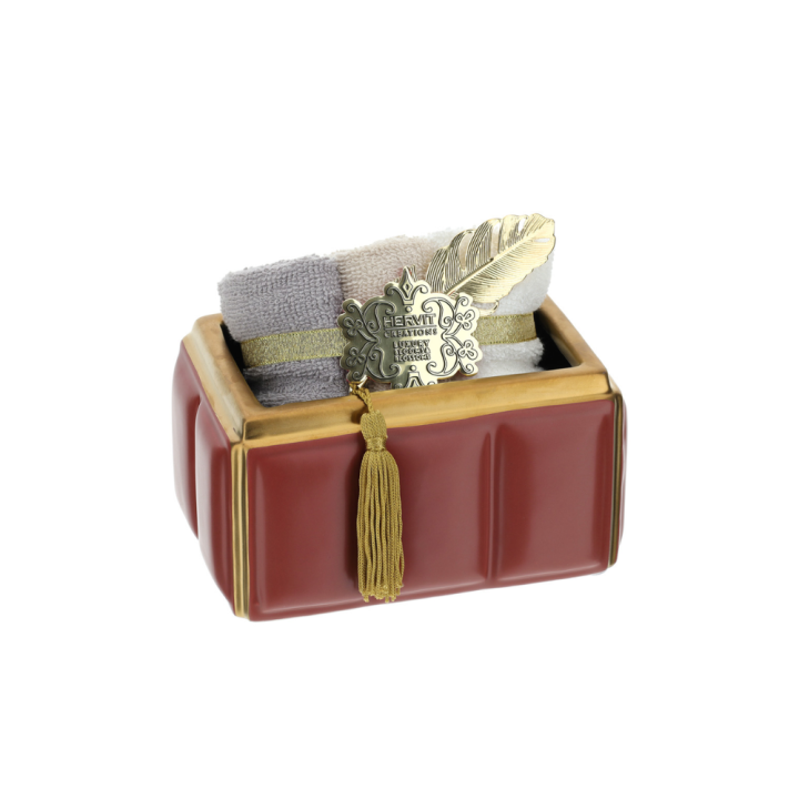Hervit Contenitore in ceramica bordeaux e oro 16x11x8 cm
