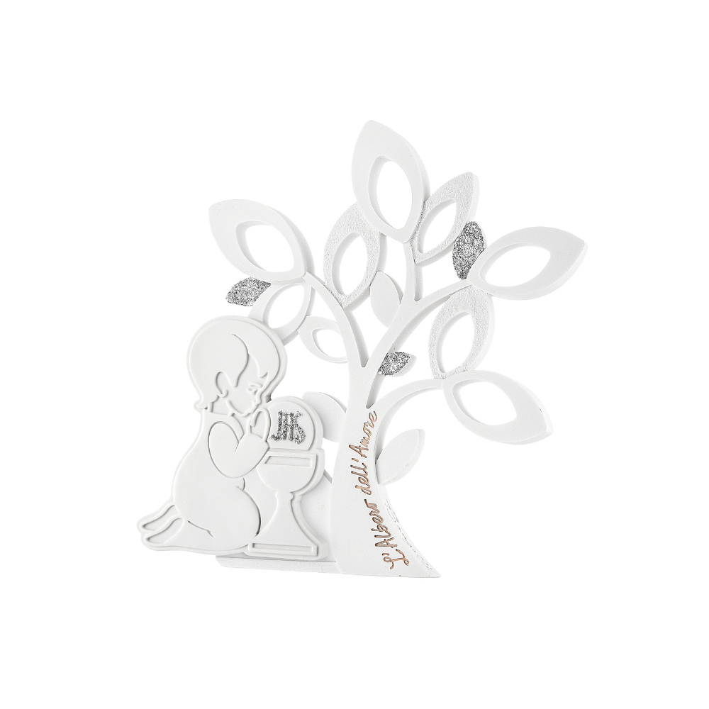 Albero bimbo comunione bianco e argento di Bongelli Preziosi 14x17 cm
