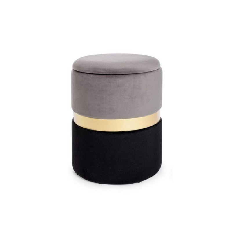 Pouf Con Contenitore In Velluto Nero (Set Da 2) - Sgabello Poggiapiedi Multifunzionale