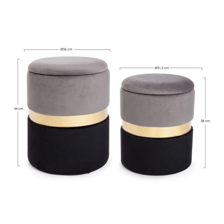 Bizzotto Pouf contenitore Polina grigio nero grande Ø 36 cm
