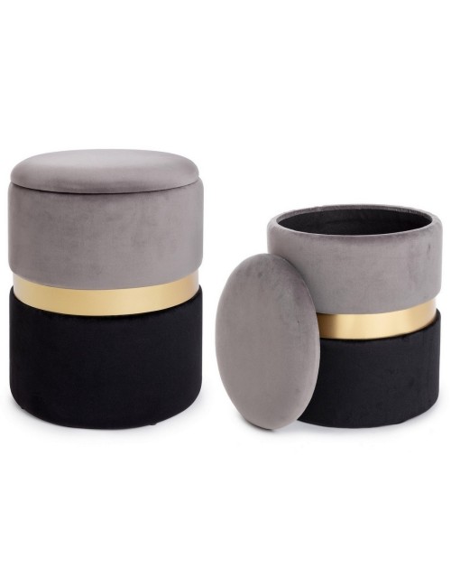 Pouf Contenitore Grigio Nero Polina Ø31,5 –...