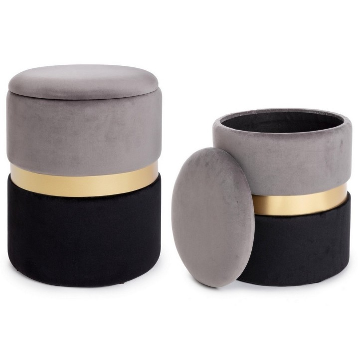 Bizzotto Pouf contenitore Polina grigio nero Ø 31,5 cm