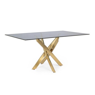 TAVOLO GEORGE BASE ORO E PIANO RETT. FUME' 160X90