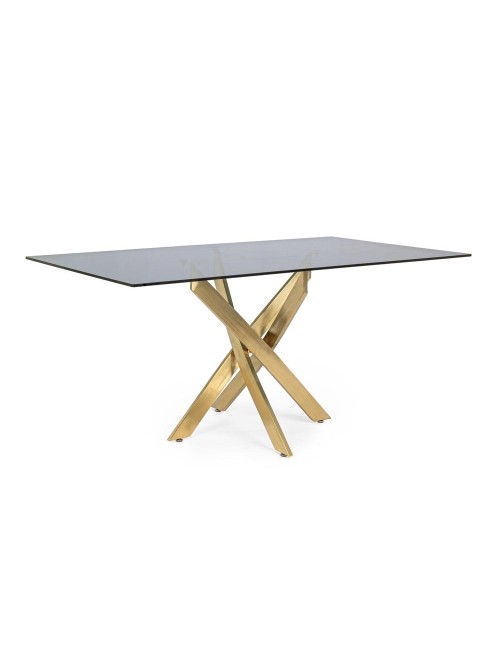 TAVOLO GEORGE BASE ORO E PIANO RETT. FUME' 160X90