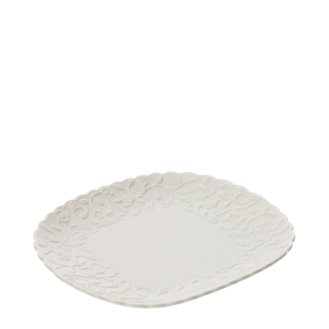 Piattino Ovale Sagomato in Porcellana Bianca con Decoro Floreale a Rilievo "Romance" – Hervit Creations (15,5 x 13 cm)
