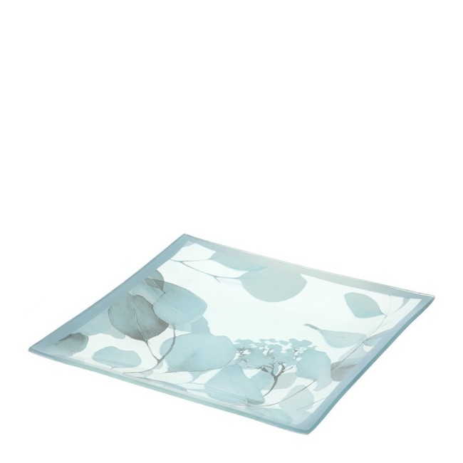 Piatto Quadrato in Vetro "Botanic" Blu e Tonalità Pastello – Hervit Creations (20 x 20 cm)