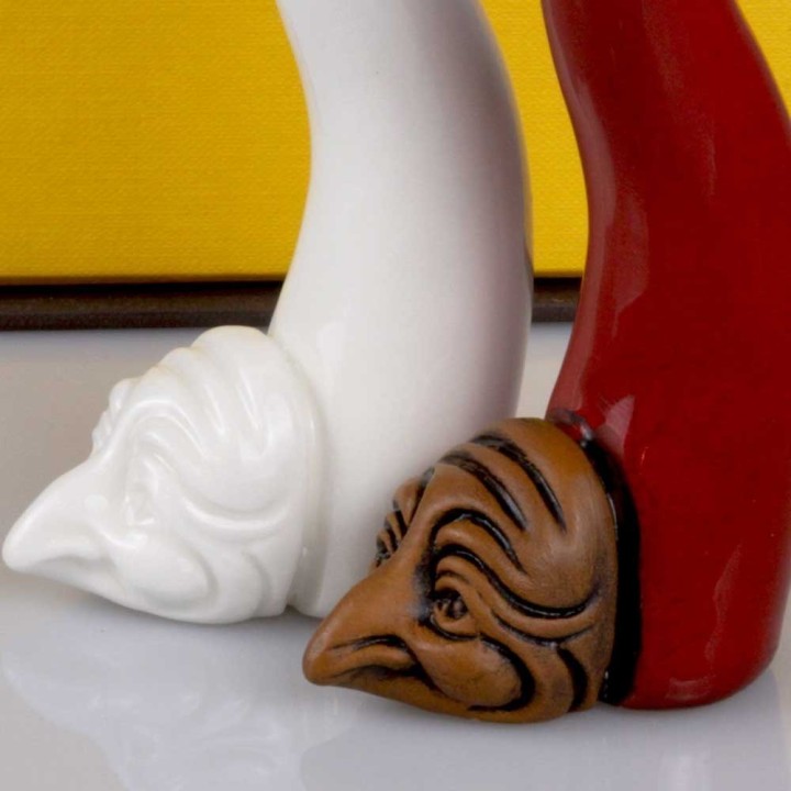 Macrì Corno d'appoggio bianco con Pulcinella