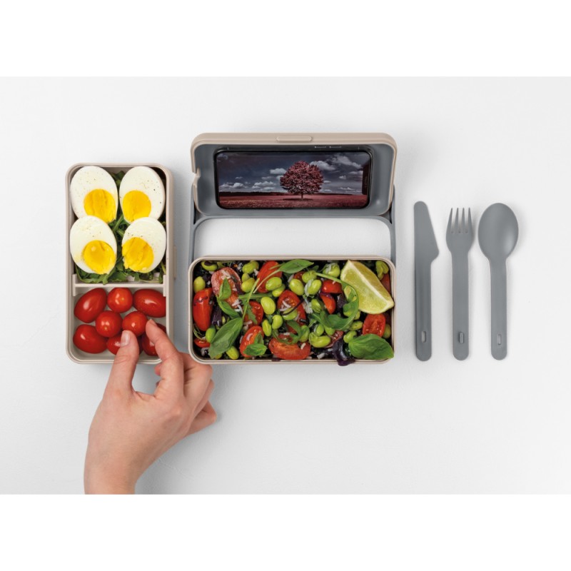 Lunchbox Blim Plus Bauletto medium Moka Grey con cibo da sopra