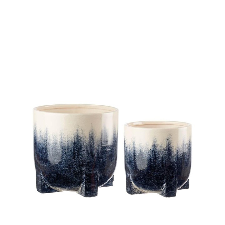 L'Oca Nera Cachepot ceramica bianca e blu 20 cm