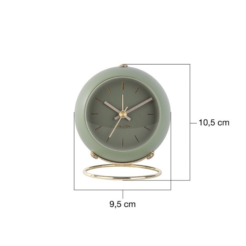 Alarm clock Globe moss green, Des.A
D. 9,5cm, H.10