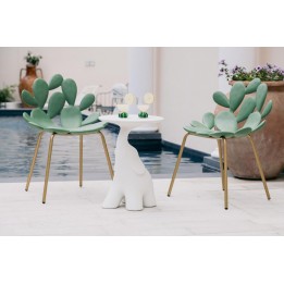 Qeeboo Set 2 sedie Filicudi verdi e tavolino Pako bianco