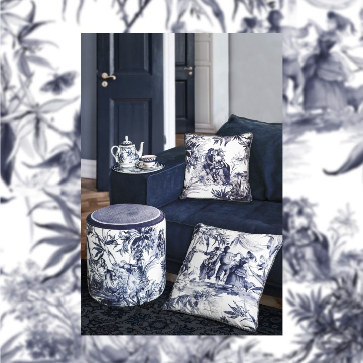 Baci Milano Cuscino Versailles bianco e blu 45 × 45 cm