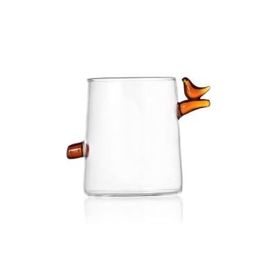 Bicchiere Acqua in Vetro con Uccellino Ambra "Birds" –...