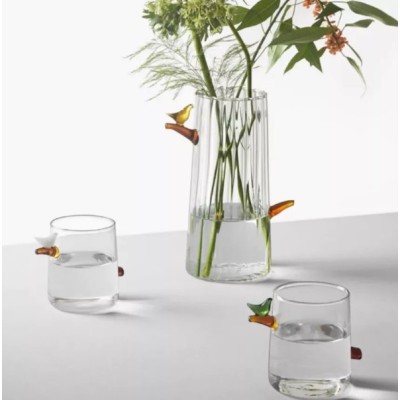 Bicchiere Acqua in Vetro con Uccellino Ambra "Birds" –... 2