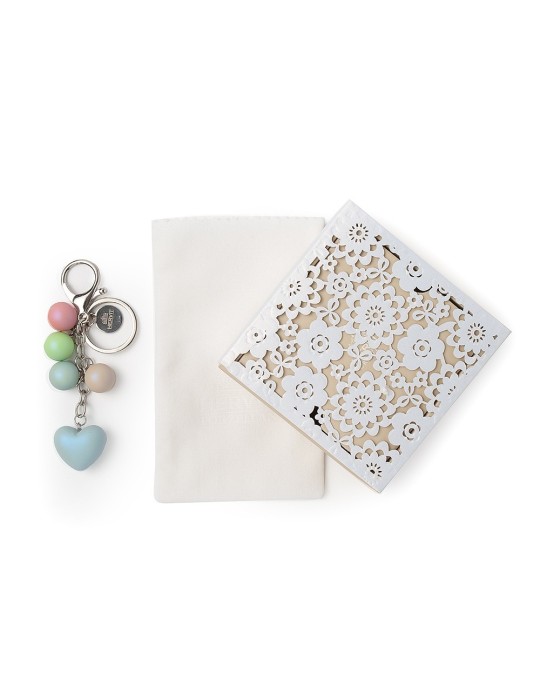 Hervit box con portachiavi a forma di cuore bombato blu 12cm - 27279