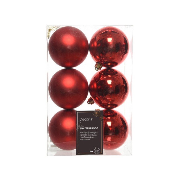 Kaemingk Set di 6 palline di Natale rosse Ø 8 cm