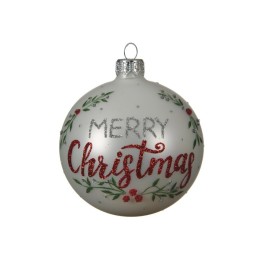 Kaemingk Pallina in vetro Merry Christmas bianca Ø 8 cm