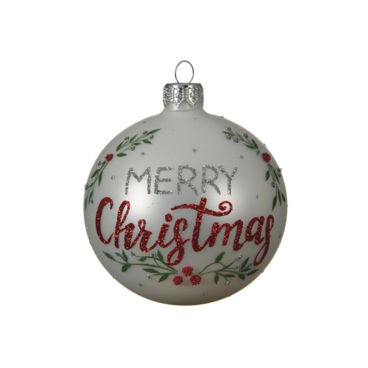 Kaemingk Pallina in vetro Merry Christmas bianca Ø 8 cm