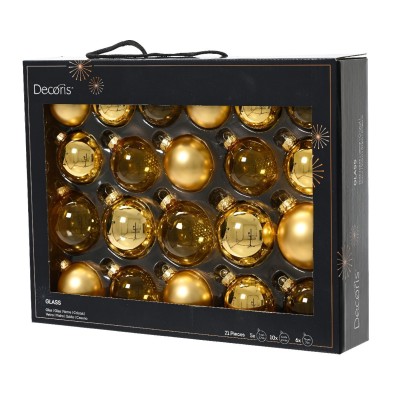 Kaemingk box 21 sfere natalizie in vetro color oro per...