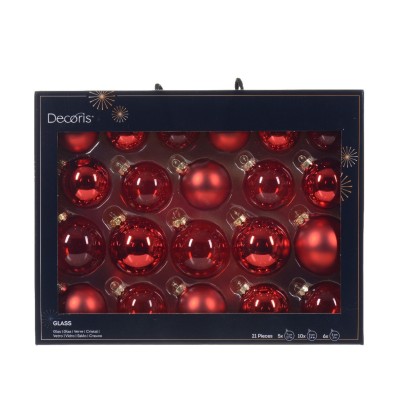 Kaemingk box 21 sfere natalizie in vetro rosse per...