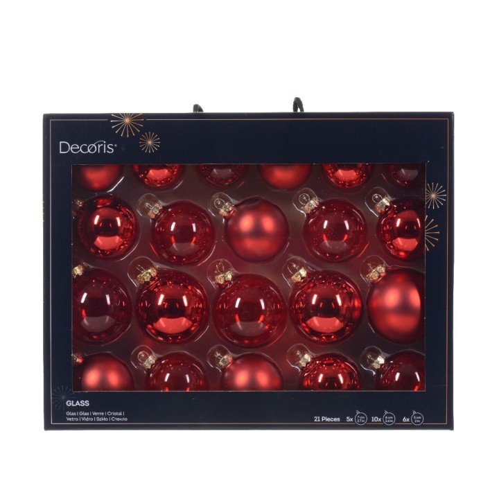 Kaemingk Set di 21 palline in vetro rosse Ø da 5 a 7 cm