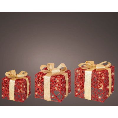 SET 3 SCATOLE REGALO LUMINOSE LUCE BIANCA CALDA DA INTERNO DCFC27