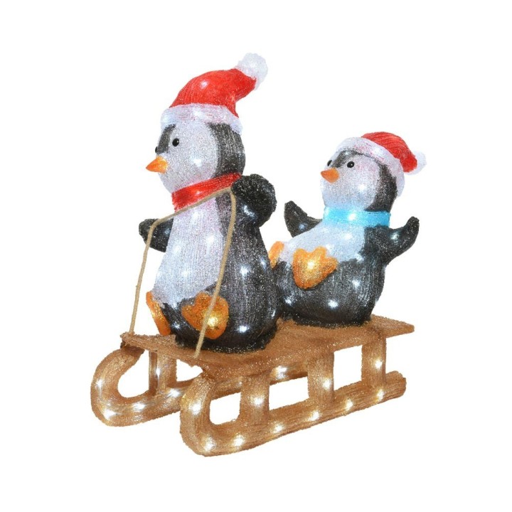 Kaemingk Pinguini su slittino luminosi 110 LED alti 56,5 cm