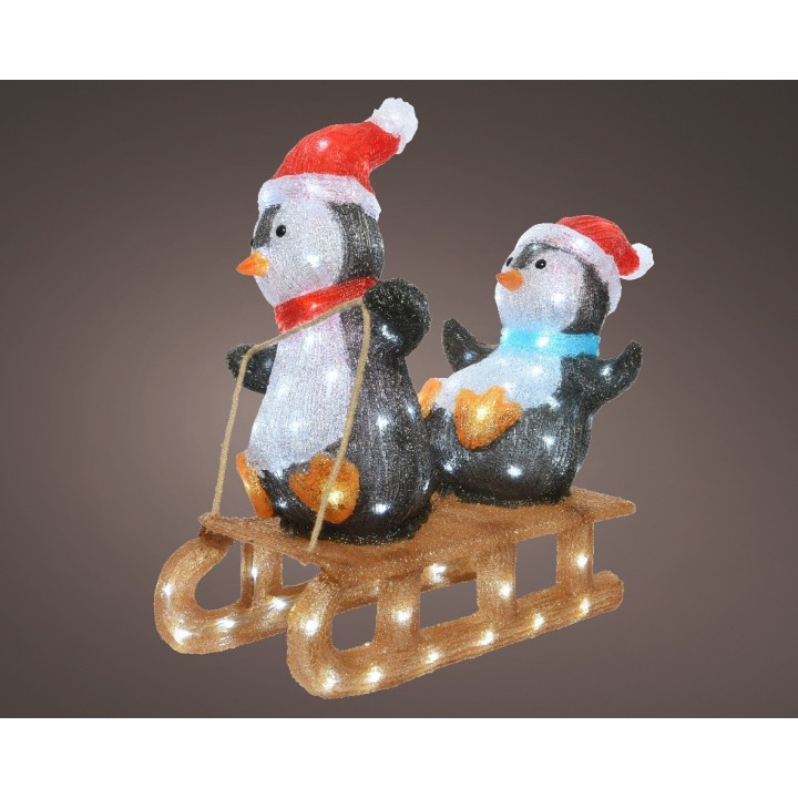 Kaemingk Pinguini su slittino luminosi 110 LED alti 56,5 cm