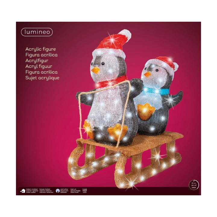 Kaemingk Pinguini su slittino luminosi 110 LED alti 56,5 cm