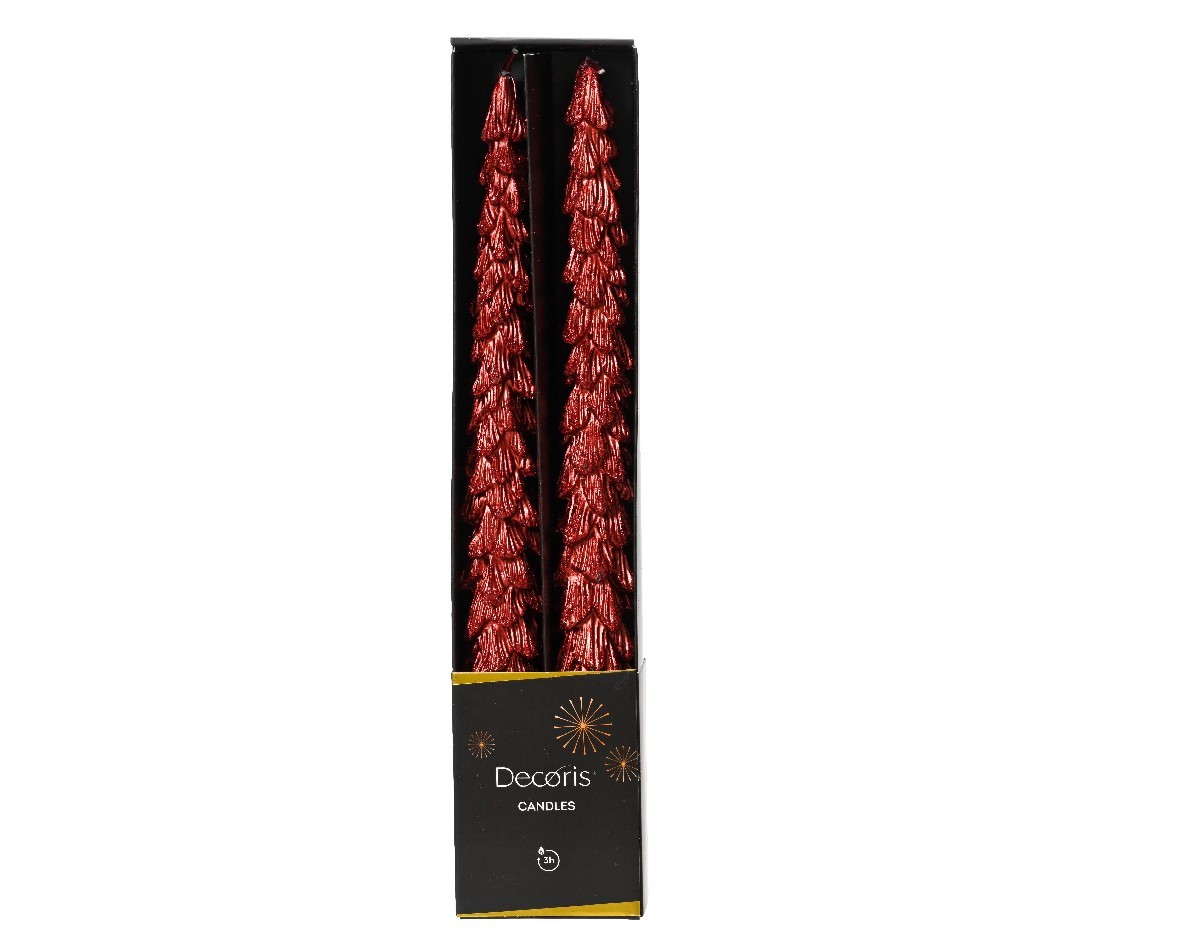 Kaemingk set 2 candele lunghe Abete con glitter rosso H25cm - Candida  Celiento